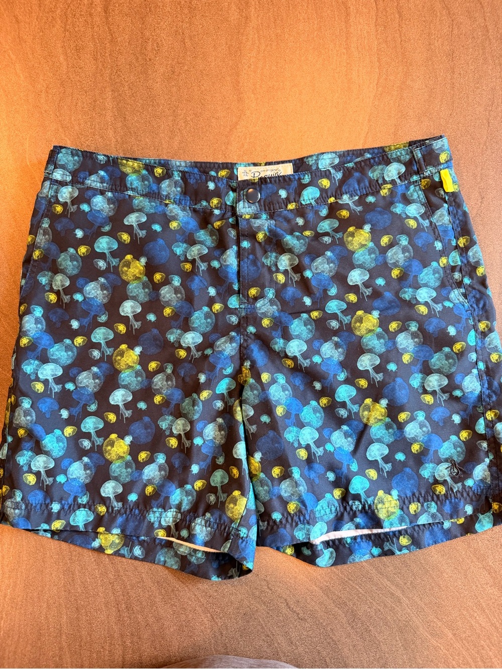 Original Penguin Navy Swim Shorts with Blue & Yellow Jellyfish Print
